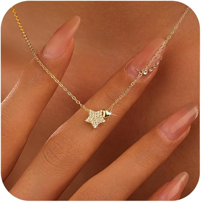 LOVECOM Valentines Gifts S925 Sterling Silver Heart Necklace for Women Dainty 14k Gold Plated CZ Infinity Double Cross Star Pendant Choker Necklaces Trendy Bead Chain Jewelry Gifts for Mom Daughter