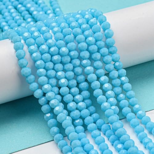 Perlin Czech Bohemian Crystal Glass Beads Faceted Round 4mm 90 Pieces Loose Spacer 1 Strand Beads for DIY Jewelry Earrings Necklace Bracelet Making (Blue Opaque) - color: Blue opaque
