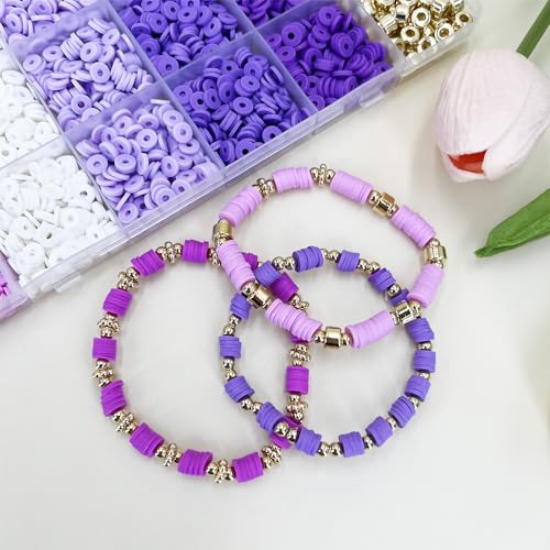 MIIIM Purple Clay Beads Kit for Bracelets Making, Heishi Beads, Clay Charms and Gold Spacer Beads for Jewelry Making, Friendship Bracelet Beads Kit for Crafts, Concert, Raves, Gifts - color: Purple