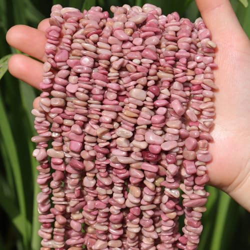 400pcs Natural Chip Stone Beads for Jewelry Making Rhodochrosite 5-8mm Irregular Gemstones Healing Crystal Loose Rocks Bead Hole Drilled for Ring Earrings Necklace Bracelet Making DIY Art Crafts - color: Rhodochrosite(2 Strands-62")