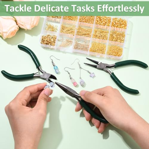 Pliers for Jewelry Making, Jewelry Pliers Set Includes Needle Nose Pliers, Round Nose Plier and Wire Cutters, Jewelry Making Tools for Jewelry Repair, Wire Wrapping, Beading and Crafts - color: Dark Green