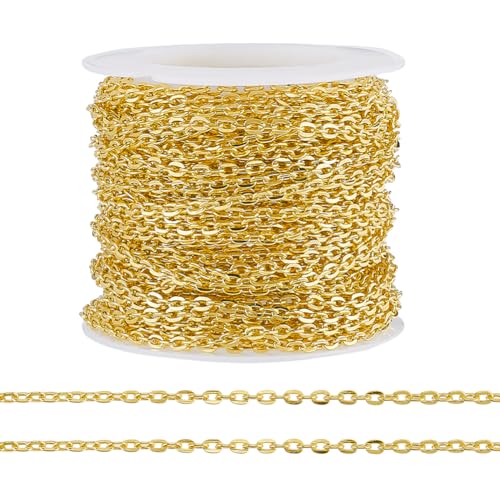PH PandaHall 33 ft Necklace Chains 2.2mm Golden Iron Cross Chains Link Flat O-Shaped Cable Chains Craft Jewelry Chain for DIY Necklace Bracelet Jewelry Making Valentine, 3x2.2x0.6mm - color: Golden-3x2.2x0.6mm, size: 3x2.2x0.6mm