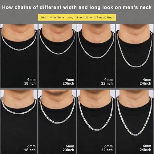 4/6mm Cuban Link Chains for Men - Gold/Silver Plated Stainless Steel Miami Curb Chain Necklace - No Tarnish Hip Hop Mens Jewelry, 18"/20"/22"/24" - color: 4MM Silver Chain, size: 22inch