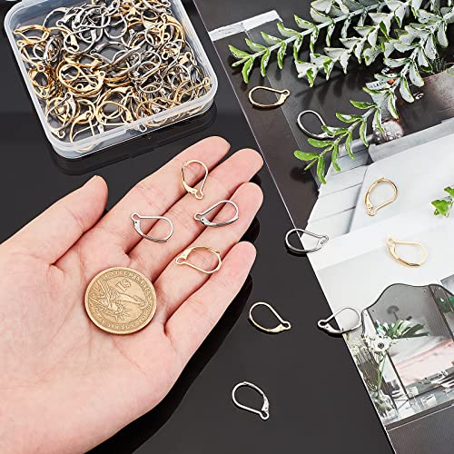 Beebeecraft 100Pcs Real 24K Gold Plated Leverback Earwires French Earring Hooks Gold and Stainless Steel Color 16.5x10mm Interchangeable Dangle Ear Wire Findings Stainless Steel for Jewelry Making - color: 100Pcs 24K Gold Plated Stainless Steel #1