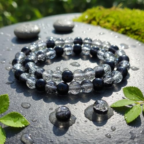 DandS ltd Crackle Lampwork Glass Beads for Jewelry Making, Black & Clear, Vibrant DIY Bracelets, Necklaces, Beading Supplies & Craft Kits for Handmade Jewelry, 80pcs 0.39 inch (10mm), #J236-10 - color: Black & Clear