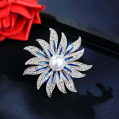 Brooch Pins for Women Girls Fashion Flower Crystal Rhinestone Pearl Jewelry