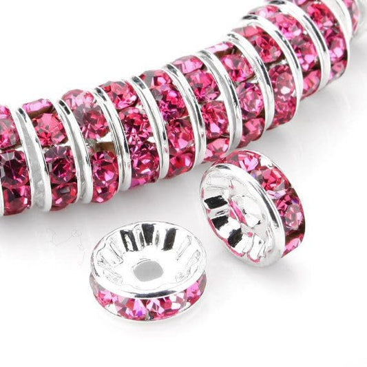 100pcs Adabele Grade A 5mm Crystal Rhinestone Rondelle Loose Beads (Rose Pink) Sterling Silver Plated Spacer for DIY Craft Jewelry Making CF1-503 - color: Rose Pink, size: 5mm (100pcs)