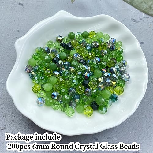 200pcs 6mm Round Crystal Glass Beads Round Faceted Spacer Beads for Jewelry Making Bracelet Earring Necklace Wind Chimes Suncatchers DIY Craft Making Supplies(Green Series) - color: Green Series, size: 6mm