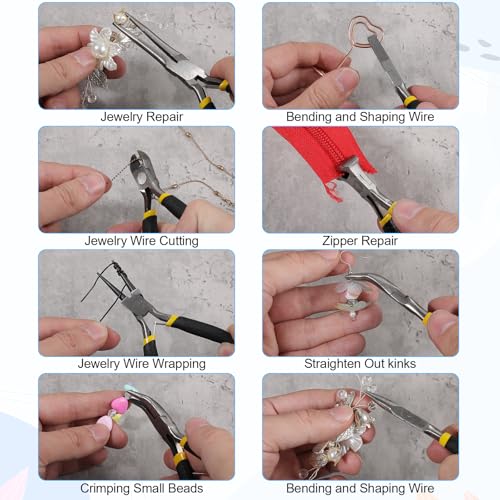 11PCS Jewelry Pliers Set, Long Nose, Diagonal, End Cutting, Bent Nose, Combination, Flat Nose, Needle Nose & Round Nose, Tweezers and Storage Bag, Jewellery DIY Making and Repairing Supplies