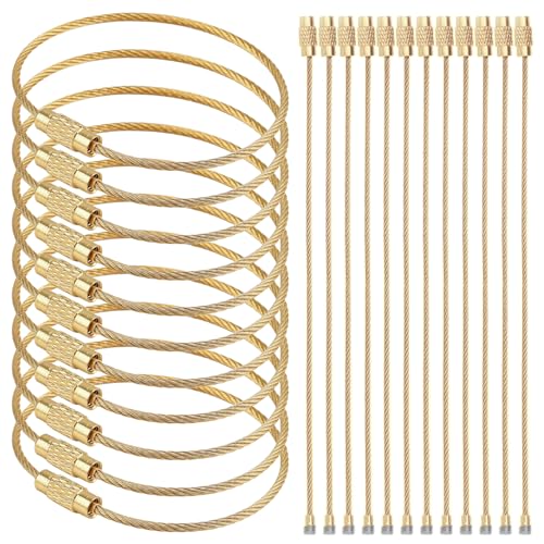 Keychain, 23 Pack of 5.9 Inches Coated Wire Keychain Cable 1.5mm Stainless Steel Loop Rings for Hanging Luggage Tag, Keyrings and ID Tag Keepers, Gold