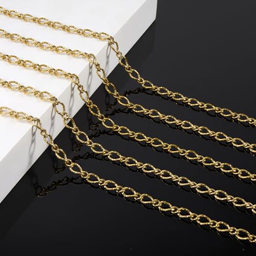 KYUNHOO 13 Feet Gold Plated Stainless Steel Bulk Chains for Jewelry Making Embossed Rhombic Chain Links with Lobster Clasps Jump Rings for Necklace DIY Supply Jewelry Findings - color: Twist Gold