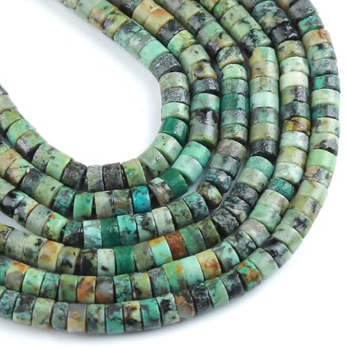 150pcs 2x4mm Natural African Turquoise Tube Shape Beads Loose Flat Round Cylinder Flat Spacer Green Stone Beads for Bracelet Earrings Jewelry Making - color: African Turquoise, size: 2x4mm Tube shape
