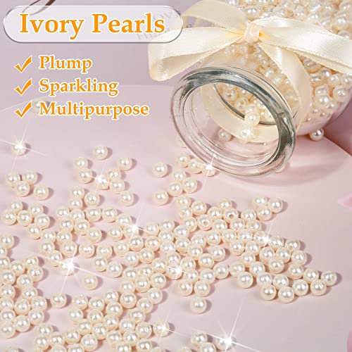 anezus Pearl Beads for Craft, 1000pcs Ivory Faux Fake Pearls, 6 mm Small Sew on Pearl Beads with Holes for Jewelry Making, Bracelets, Necklaces, Hairs, Crafts, Decoration and Vase Filler - size: 6 Mm
