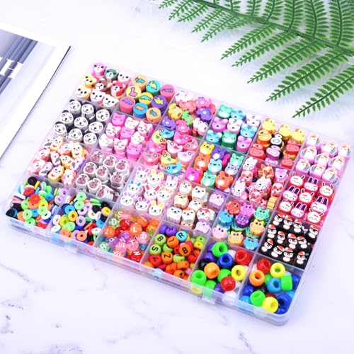 1000PCS Polymer Clay Beads Bracelet Making kit, 24 Style Cute Fun Beads Animal Beads Charms for Jewelry Necklace Earring Making DIY Accessories for Women Girls - color: F1#Style 5