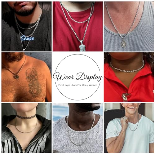 Twist Chain Necklace - Stainless Steel Rope Jewelry for Men & Women - size: 36 Inches, style: 1.5 mm width