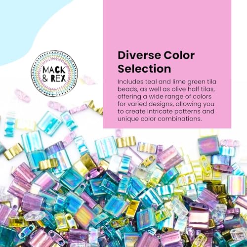 Mack and Rex Tila Bead Mixes (Mermaid) – Quarter Tila – Includes Purple, Turquoise, and Iridescent Clear Tila Beads with a Rainbow Finish, Teal and Lime Green and Olive - color: Mermaid, size: 10 Gram Bag