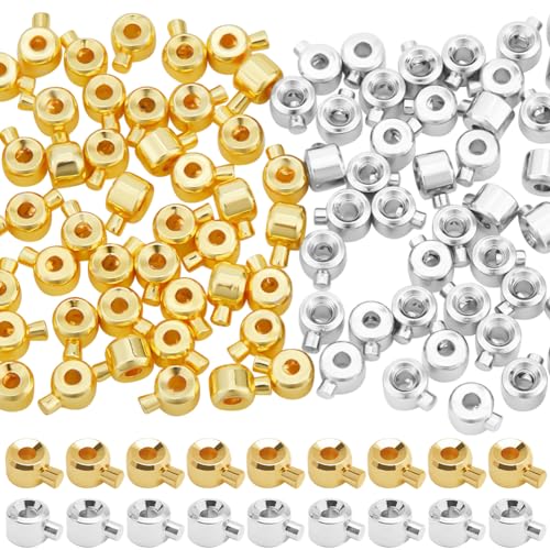 Beebeecraft 100Pcs 18K Gold Plated Brass Crimp Beads Charms Gold Silver Loose Rondelle Spacer Beads 4.5x3.5mm Metal Beading Findings for DIY Jewelry Making - color: Tube