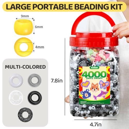 IOOLEEM Black White Solid & Glitter Bulk Pony Beads - 4000pc Kit for Friendship Bracelets & Jewelry Making, Easy Storage - color: Black & White