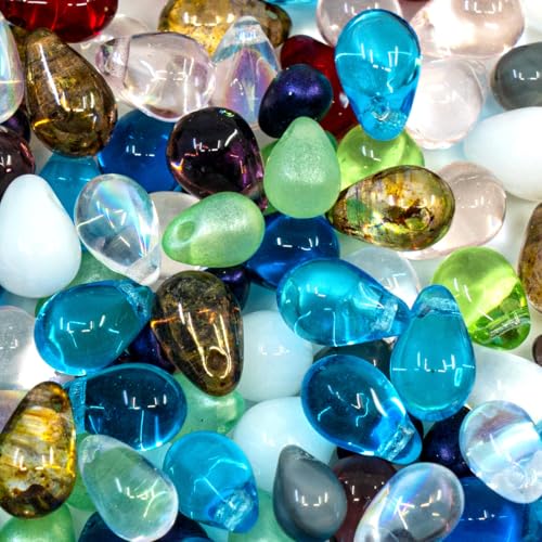 0.88oz (75+ Pieces) Teardrop Shaped Czech Glass Beads, Mixed Sizes (4-9mm), Mixed Color (25grams) - color: Mix - All Colors - 25g