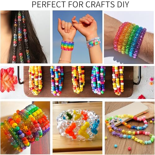 Amaney 500 Pieces 6x9mm Pony Beads Mixed Colors Glitter Transparent Big Hole Plastic Beads (Mixd) - color: Mixed