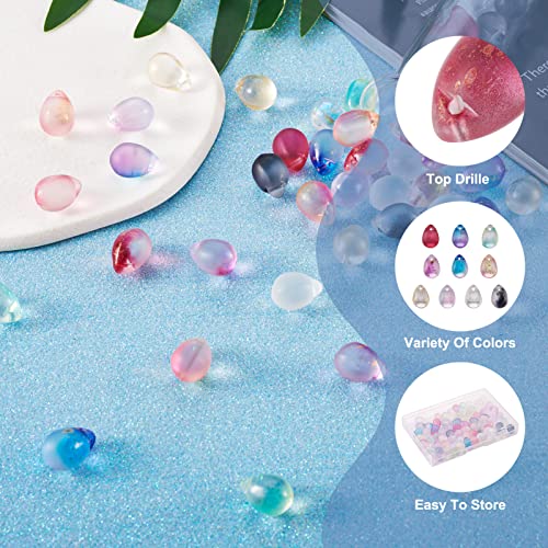 Craftdady 80Pcs Glass Teardrop Beads 14x10mm 10 Colors Transparent Two Tone Water Drop Top Drilled Spray Painted Glass Crystal Loose Beads Charms for DIY Jewelry Crafts Making - color: 10 Colors, 14x10mm