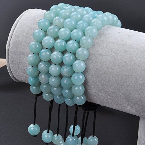 MASSIVE BEADS Natural Healing Power Gemstone Crystal Beads Unisex Adjustable Macrame Bracelets - color: Amazonite, size: 8mm