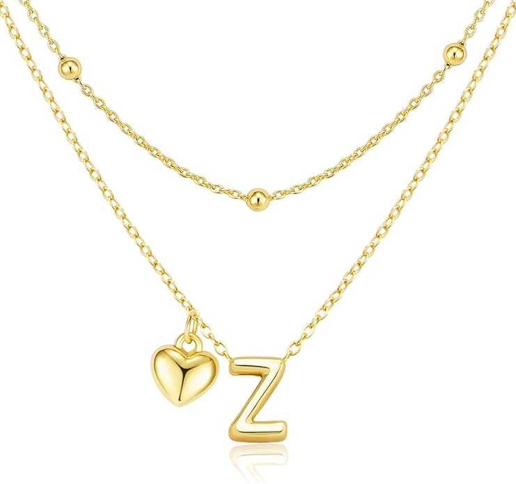 adoyi Valentines Day Gifts for Women Hers Dainty 14K Gold Plated Heart Initial Necklaces Layered Letter A-Z Pendant Necklace Stack Trendy Jewelry Birthday Valentines Day Gifts for Women Jewelry