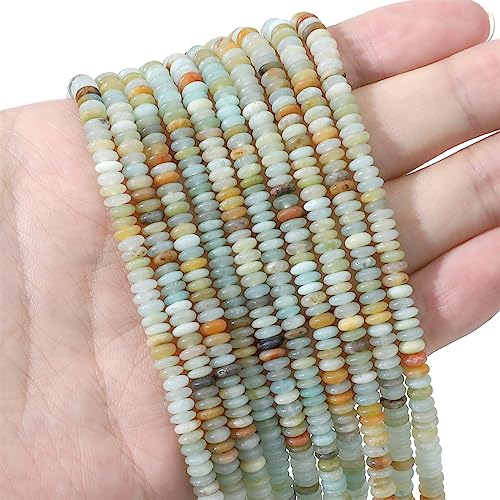 BEADIA Natural Amazonite Disk Stone Beads 4x2mm 160pcs Rondelle Loose Semi Gemstone Beads for Jewelry Making Design - color: Amazonite