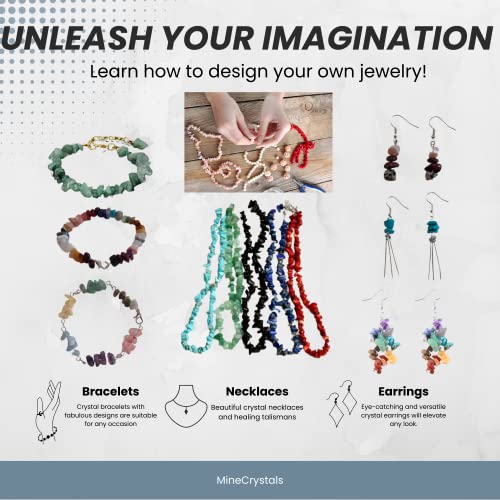 MineCrystals Jewelry Making Kit DIY Natural Crystal Chip Stones Beads Tools kit Jewelry Wires Findings Supplies Instruction Guide Gift Box for Adult Teens Craft Bracelet Earring Necklace