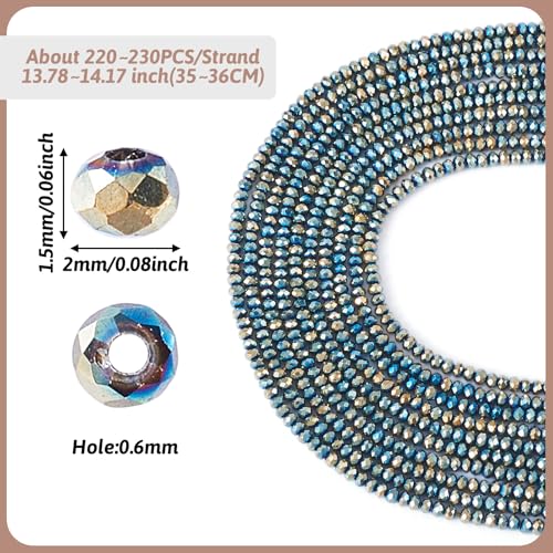 FASHEWELRY 10 Strands Briolette Faceted Glass Beads 2mm Rondelle Crystal Glass Spacer Beads Green Plated for Necklace Bracelet Jewelry Making - color: Green Plated, size: 2mm