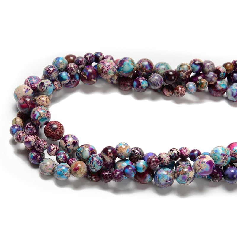95pcs(2 Strand) 8mm Galaxy Purple Sea Sediment Imperial Jasper Beads with Energy Power, Round Stone Beads for Jewlery Bracelets Earrings Making DIY - color: Blue Purple Imperial Jasper, size: 8mm
