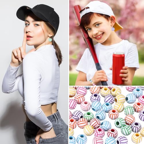 100pcs Volleyball Beads with 5.5 Yard Elastic Rope,Acrylic Sports Beads DIY Spacer for Necklace Bracelet Keychains Handmade Jewelry Making Accessories Craft Supplies,12mm(Rainbow Volleyball) - color: Rainbow Volleyball
