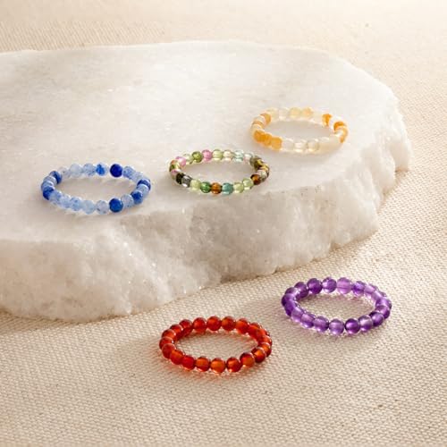 NLIEO Natural Gemstone Stretch Beaded Rings for Women Stackable Dainty Elastic Crystal Rings Jewelry - style: Tourmaline