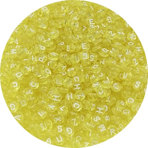 1000pcs Round Letter Beads 4x7mm Acrylic Alphabet Beads Spacer Beads for Jewelry Making Bracelets Necklace Earring Key Chains DIY Craft(F-White Letter Yellow Bead) - color: F-White Letter Yellow Bead