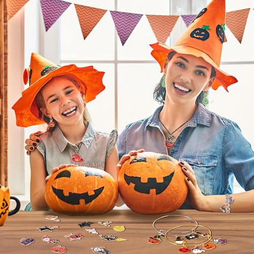 SANNIX 110Pcs 55 Pairs Halloween Charms Gold Enamel Jewelry Pendants for Halloween Earring Bracelet Necklace Craft Making - style: Halloween Charms-55 Pairs