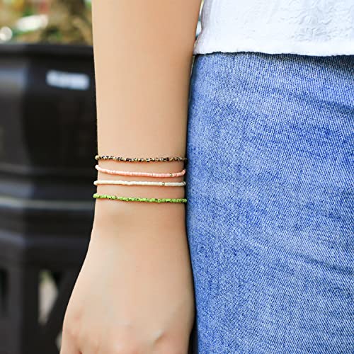 KELITCH Adjustable turquoise bead bracelet single color knitting friendship bracelet fashion jewelry daily wear gift (28 color selection) - color: Mix Green 04D