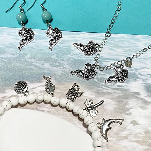 Heather's cf Silver Sea Charms – Antique Pendants, Non-Tarnish, Lead-Free & Nickel-Free, Bulk Ocean Animal Charms for DIY Jewelry, Bracelets, Necklaces, Earrings, Beach Craft Supplies (Sea Animals) - color: Cyprinoid charms-64pcs