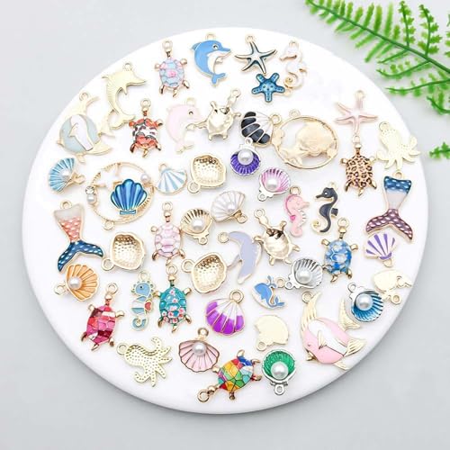 YouLuo 100Pcs Bracelet Charms for Jewelry Making Wholesale Bulk Jewelry Making Bracelets Charm KC Gold Alloy Charm Pendants and Gold Plated Enamel Charms Pendants for Bracelet Necklace - color: Ocean