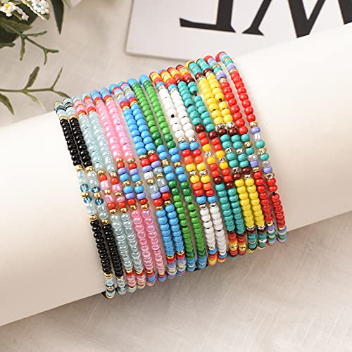 XIJIN 18 Pieces Elastic Beaded Anklets for Women Handmade Beach Boho Colorful Beads Ankle Bracelets Set - color: Colorful b