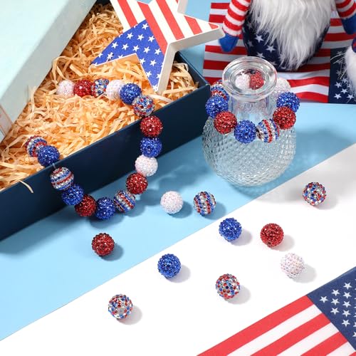 40 Pcs 20 mm Rhinestone Beads Bulk Crystal Round Disco Ball Chunky Bubblegum Beads for Pens Bracelets Charms Craft European Style Jewelry Making Supplies Christmas (4th of July Color) - color: 4th of July Color
