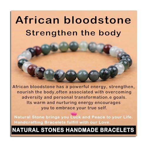 AD Beads Handmade Gemstone Stretch Elastic Bracelet Crystal Healing Reiki Nature's Beauty and Spiritual Essence Unisex - color: African Bloodstone (Strengthen the Body), size: 6mm