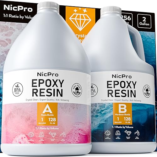 Nicpro 2 Gallon Crystal Clear Epoxy Resin Kit, Not Yellowing & Bubbles Free Food Safe Resin for Coating and Casting, Craft DIY, Jewelry Making Art, Molds, Tables Top, Wood - size: 2 gallon