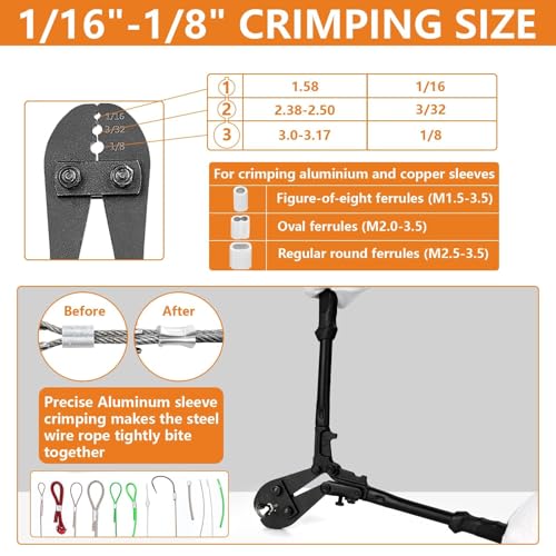 TooTaci Wire Rope Crimping Tool Kit, Include 14 inch Swaging Tool and Wire Rope Cutter, Cable Crimper for 1/16" to 1/8" Crimping Loop Sleeves