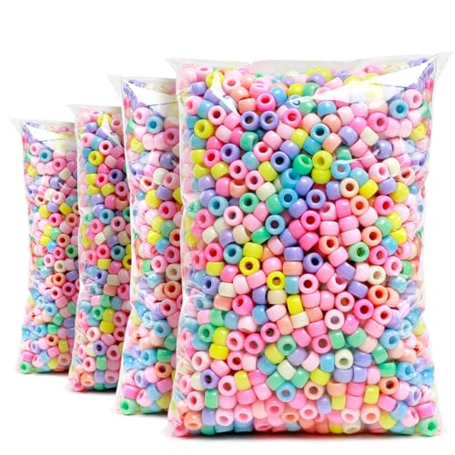 Praisebank Pony Beads, 4000pcs Pony Beads,Candy Macaron Color, Jewelry Making, Crafts, Hair Beads, Beads for Hair Braids., X-Large Pack - color: Macaron Candy