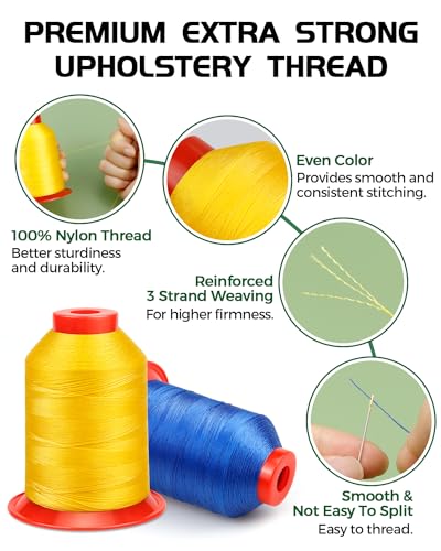 FIVEIZERO Extra Strong Upholstery Thread,Yellow 1000 Meters Bonded Nylon Thread for Denim Leather,Craft,Machine,DIY and Home (1 Pack) CJ - color: Yellow
