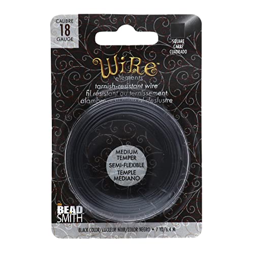 The Beadsmith Square Craft Wire - Medium Temper Beading Wire, Black Color, 18 Gauge, 7 Yards - color: Black, size: 18 Gauge, 7 Yard Coil