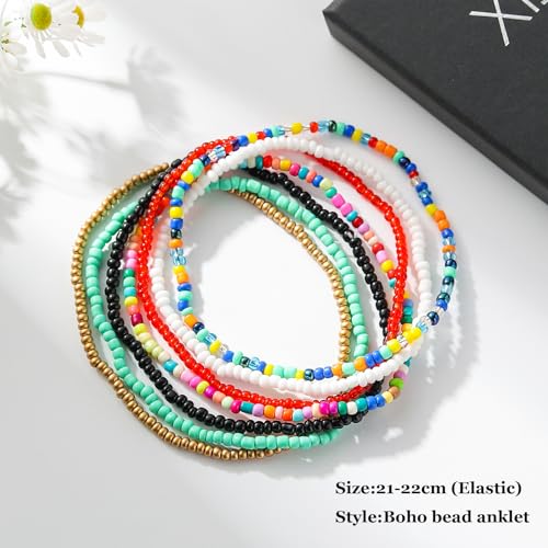 XIJIN 18 Pieces Elastic Beaded Anklets for Women Handmade Beach Boho Colorful Beads Ankle Bracelets Set - color: Colorful a