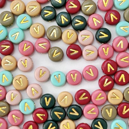 200PCS Letter Beads,4x7mm Colorful Round Acrylic Alphabet V Beads Letter V Beads with Letter for Bracelet Making Necklace Keychain Jewelry DIY(Letter V) - color: Letter V