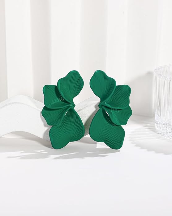 Chunky Flower Dangle Earrings for Women Large Floral Statement Earrings Boho Green & Blue Earring For Spring Holiday Jewelry Gift