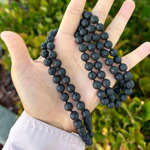 Adabele Premium 108 Mala Beads Malas Necklace - Natural Healing Gemstone Tibetan Buddhist Japa Prayer Meditation Reiki Chakra Stone Quartz Rock Women Men Jewelry - style: Lava stone